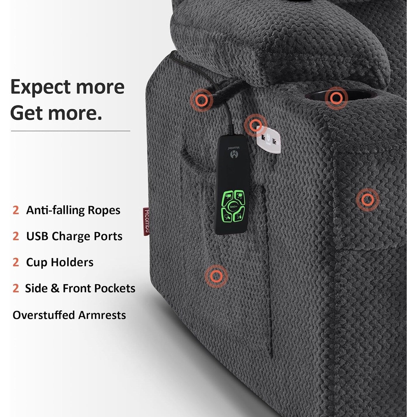 Poltrona reclinabile elettrica MCombo a doppio motore con massaggio e calore per persone di corporatura robusta, tessuto R7891 (Large-Wide)