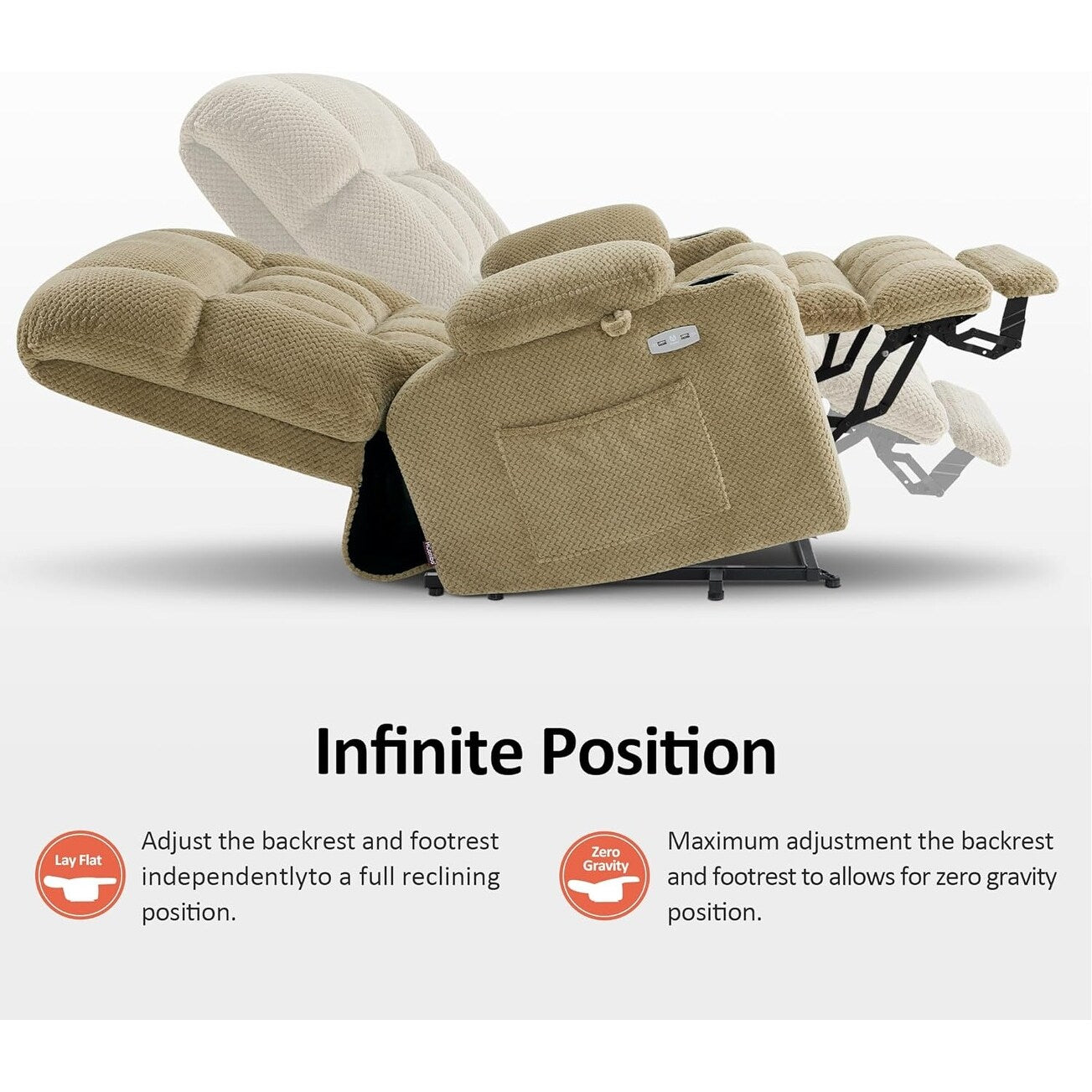 Poltrona reclinabile elettrica MCombo a doppio motore con massaggio e calore per persone di corporatura robusta, tessuto R7891 (Large-Wide)