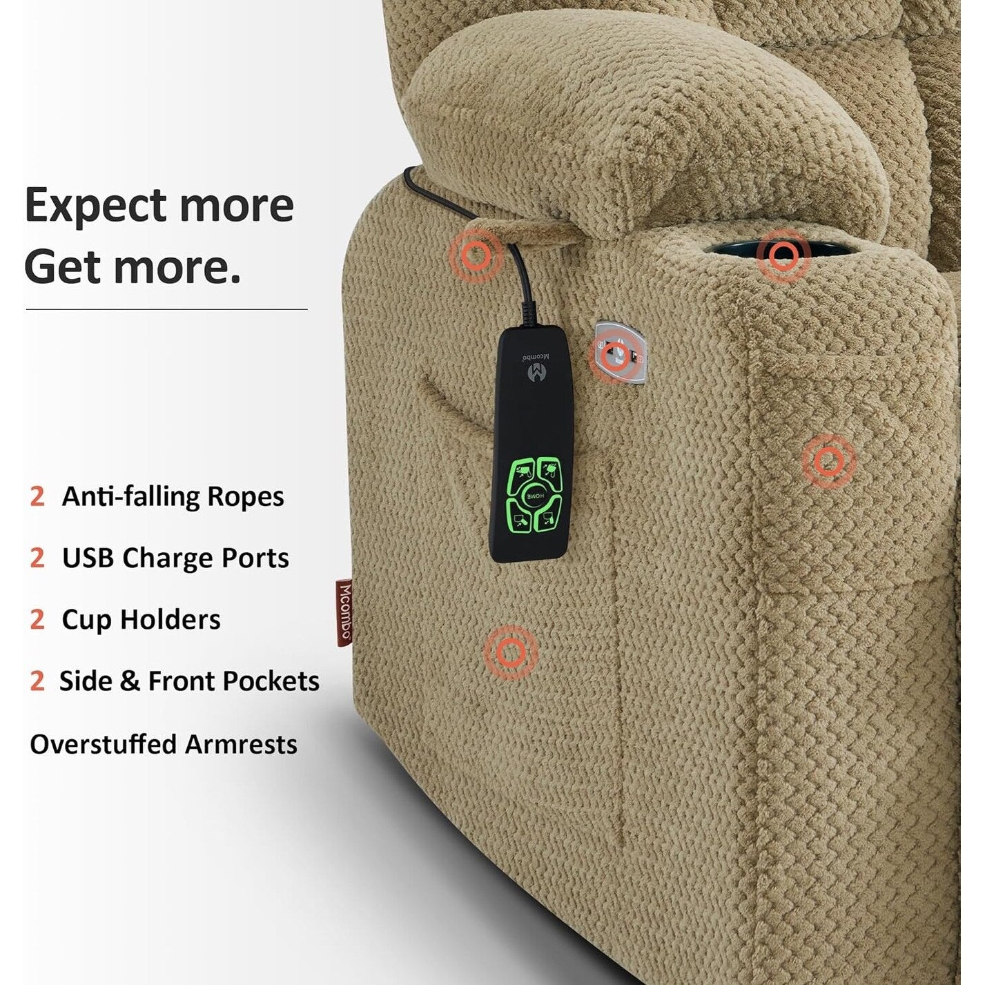 Poltrona reclinabile elettrica MCombo a doppio motore con massaggio e calore per persone di corporatura robusta, tessuto R7891 (Large-Wide)