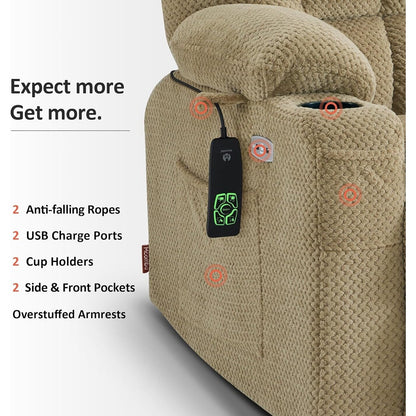 Poltrona reclinabile elettrica MCombo a doppio motore con massaggio e calore per persone di corporatura robusta, tessuto R7891 (Large-Wide)