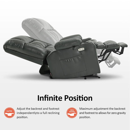 Poltrona reclinabile elettrica MCombo a doppio motore con massaggio e calore per persone di corporatura robusta, in similpelle R7891 (Large-Wide)