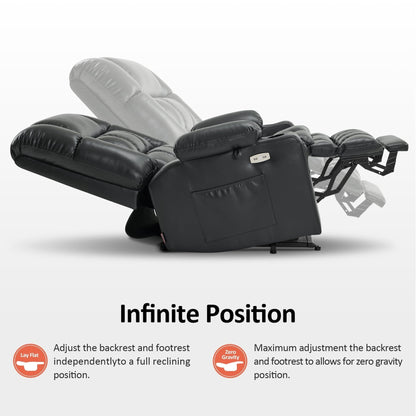 Poltrona reclinabile elettrica MCombo a doppio motore con massaggio e calore per persone di corporatura robusta, in similpelle R7891 (Large-Wide)