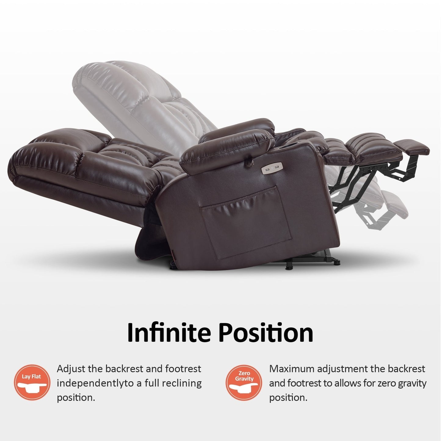 Poltrona reclinabile elettrica MCombo a doppio motore con massaggio e calore per persone di corporatura robusta, in similpelle R7891 (Large-Wide)