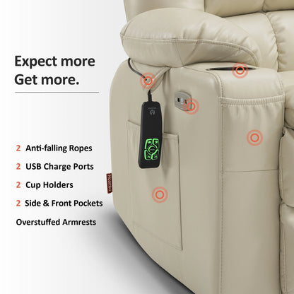 Poltrona reclinabile elettrica MCombo a doppio motore con massaggio e calore per persone di corporatura robusta, in similpelle R7891 (Large-Wide)