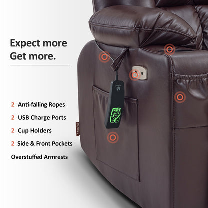 Poltrona reclinabile elettrica MCombo a doppio motore con massaggio e calore per persone di corporatura robusta, in similpelle R7891 (Large-Wide)