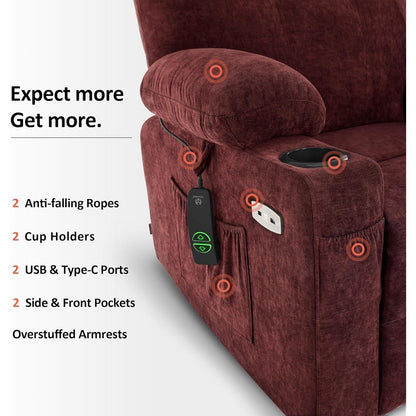 Poltrona reclinabile elettrica MCombo con massaggio e calore, 3 posizioni, porte USB, tessuto 7040