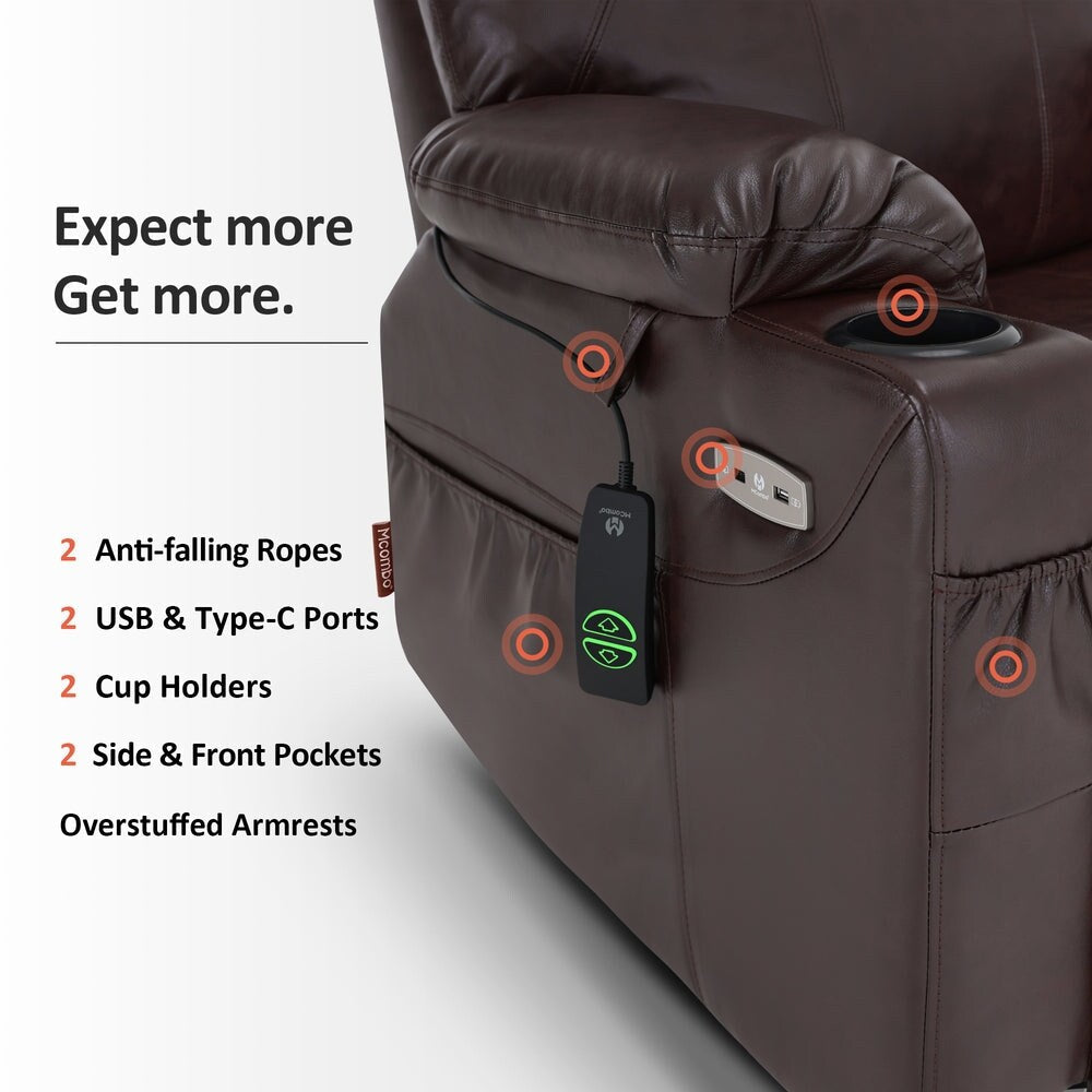 Poltrona reclinabile elettrica MCombo con massaggio e calore, 3 posizioni, porte USB, similpelle 7040