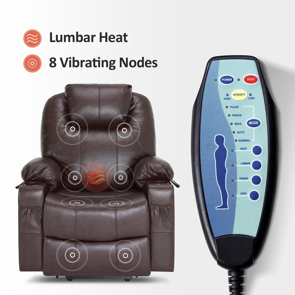 Poltrona reclinabile elettrica MCombo con massaggio e calore, 3 posizioni, porte USB, similpelle 7040
