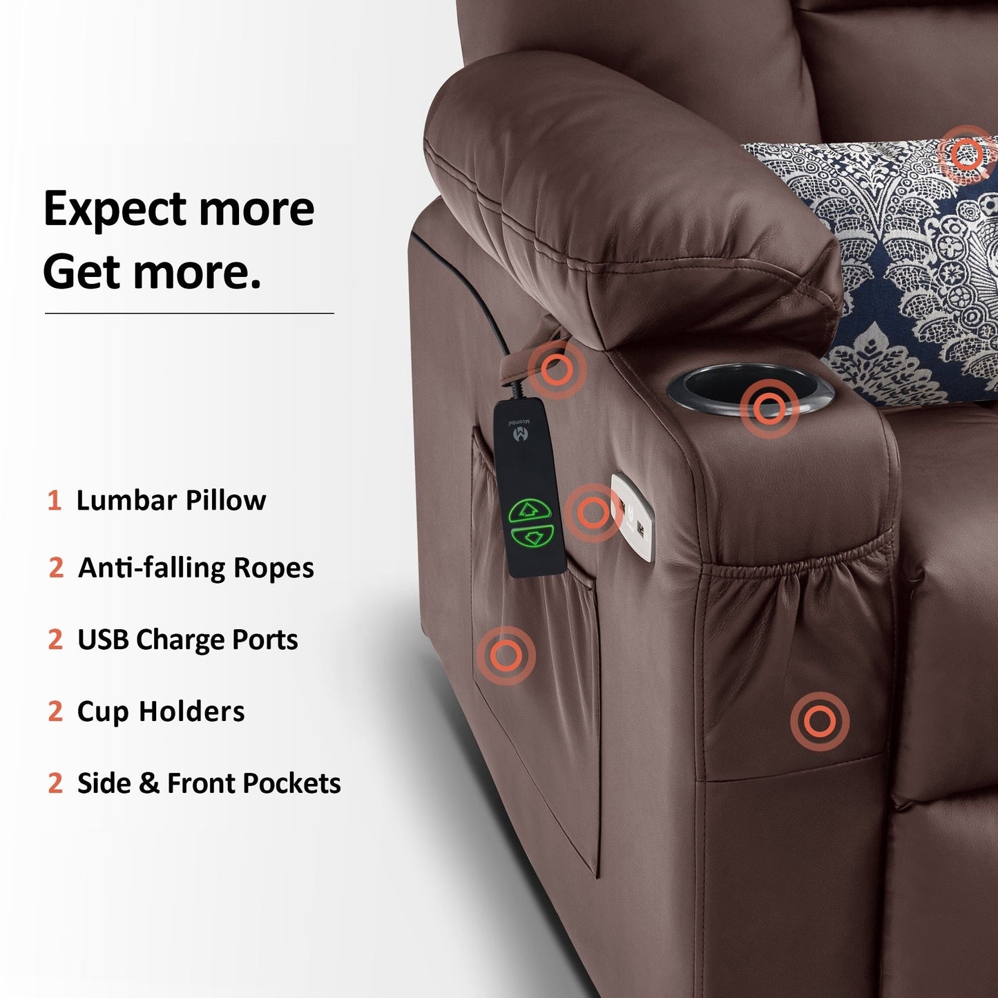 Poltrona reclinabile elettrica MCombo con poggiapiedi esteso, portabicchieri, similpelle 7507