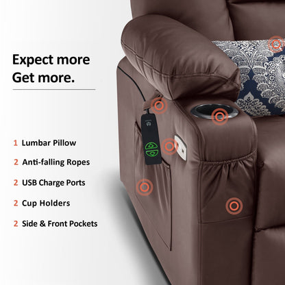 Poltrona reclinabile elettrica MCombo con poggiapiedi esteso, portabicchieri, similpelle 7507