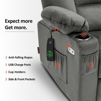 Poltrona reclinabile elettrica MCombo con massaggio e calore per anziani, poggiapiedi esteso, porte USB, tessuto (media)
