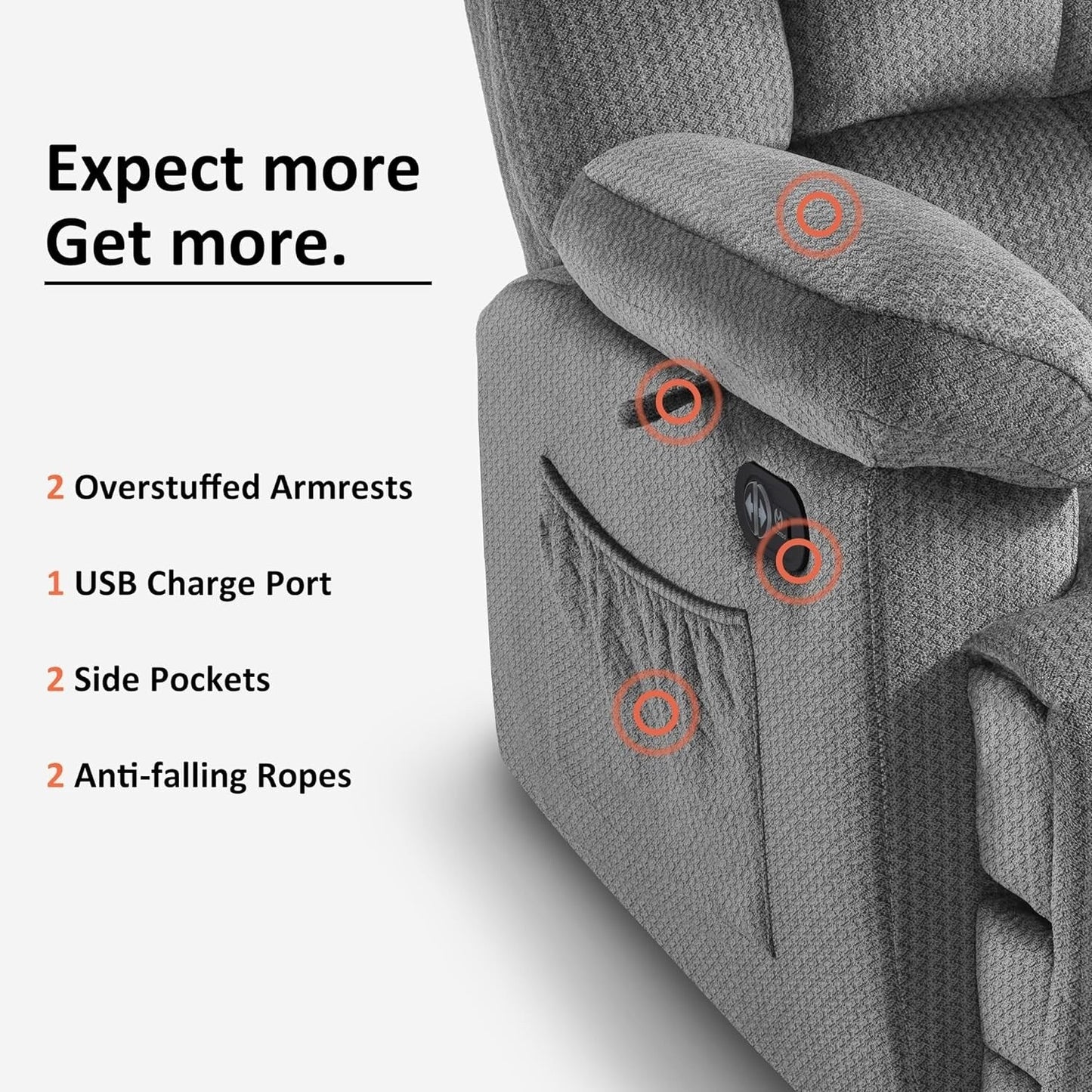 Poltrona reclinabile elettrica MCombo per soggiorno con riscaldamento e massaggio, tessuto R6233