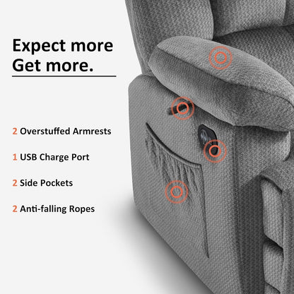 Poltrona reclinabile elettrica MCombo per soggiorno con riscaldamento e massaggio, tessuto R6233