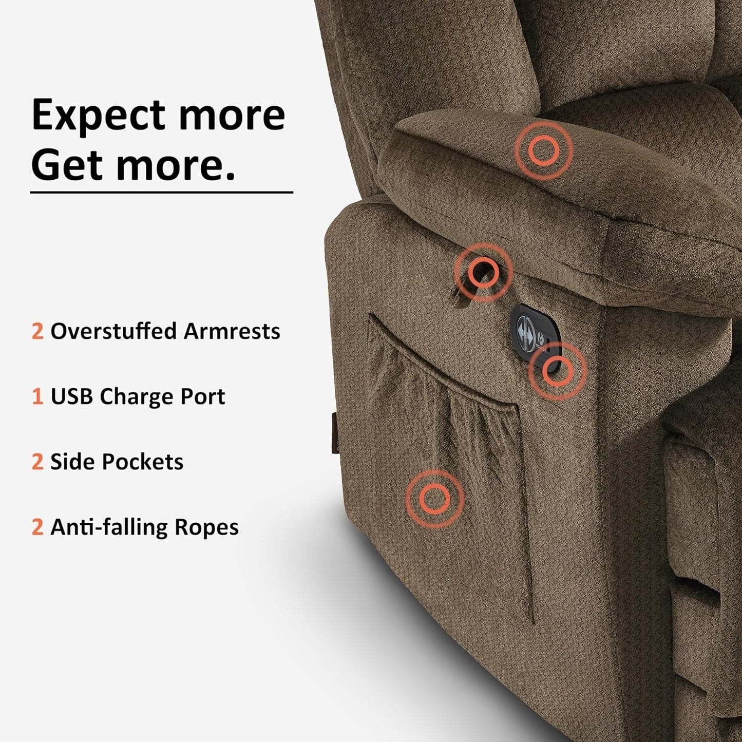 Poltrona reclinabile elettrica MCombo per soggiorno con riscaldamento e massaggio, tessuto R6233