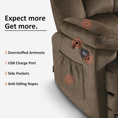 Poltrona reclinabile elettrica MCombo per soggiorno con riscaldamento e massaggio, tessuto R6233