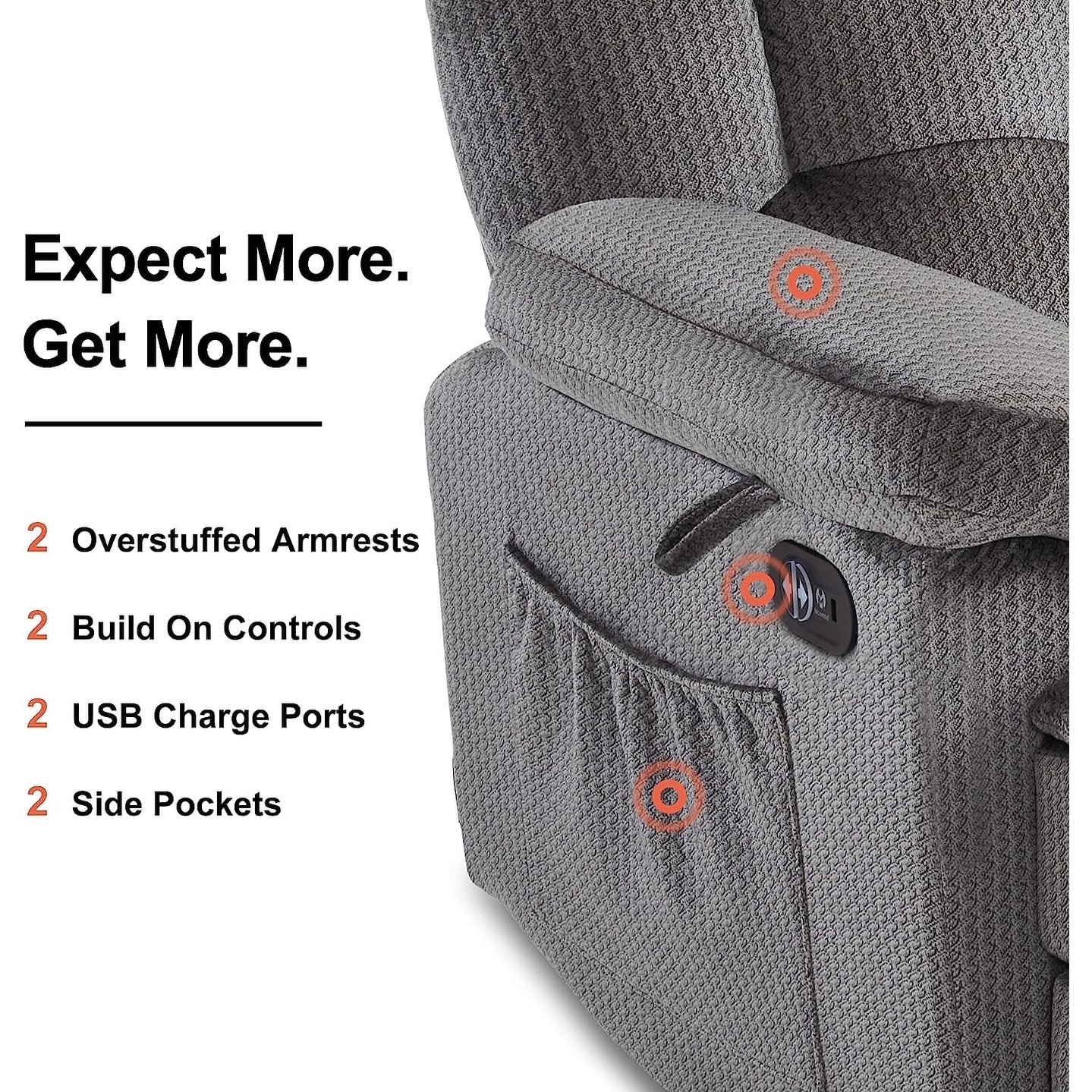 Divano a due posti reclinabile elettrico MCombo con riscaldamento e massaggio, tessuto 6237