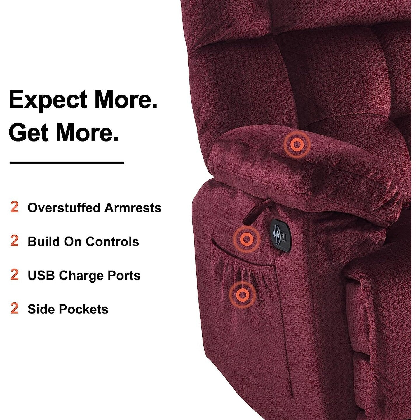 Divano a due posti reclinabile elettrico MCombo con riscaldamento e massaggio, tessuto 6237