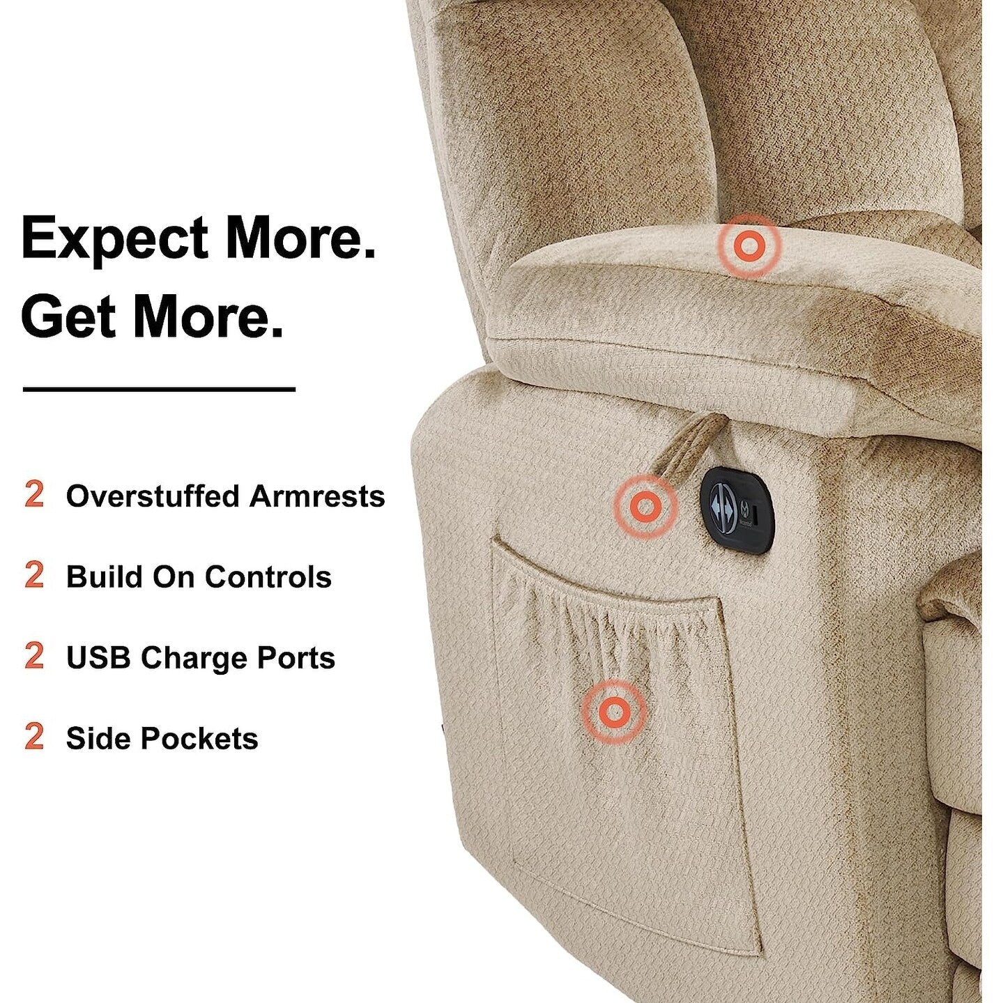 Divano a due posti reclinabile elettrico MCombo con riscaldamento e massaggio, tessuto 6237