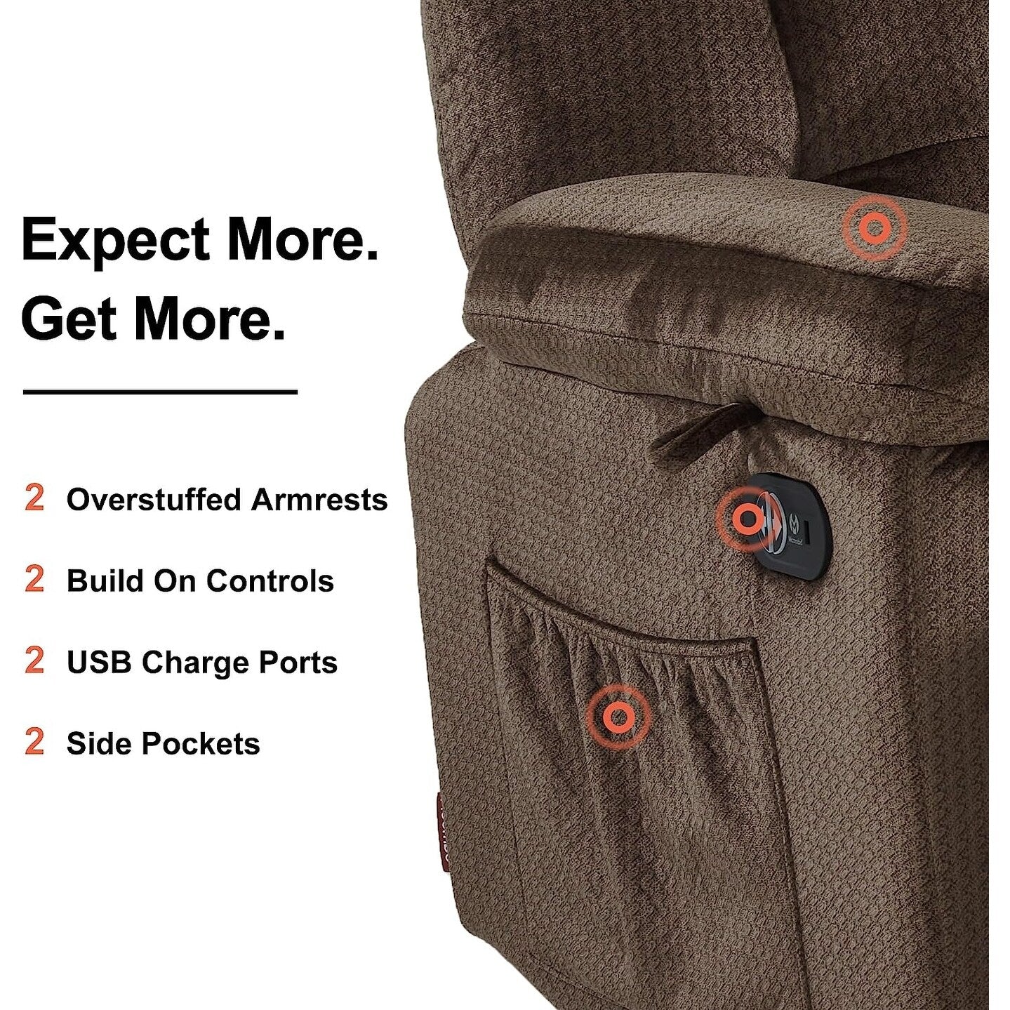 Divano a due posti reclinabile elettrico MCombo con riscaldamento e massaggio, tessuto 6237