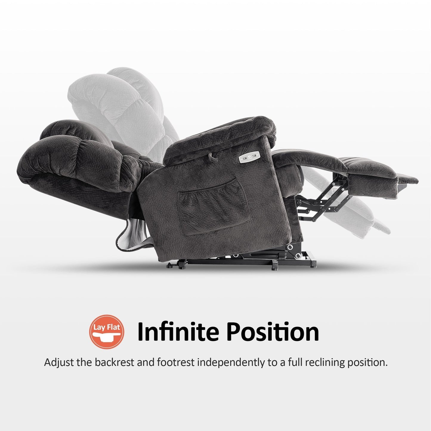 Poltrona reclinabile MCombo Infinite Position con poggiatesta elettrico per anziani, doppio motore, poggiapiedi esteso, tessuto (media)