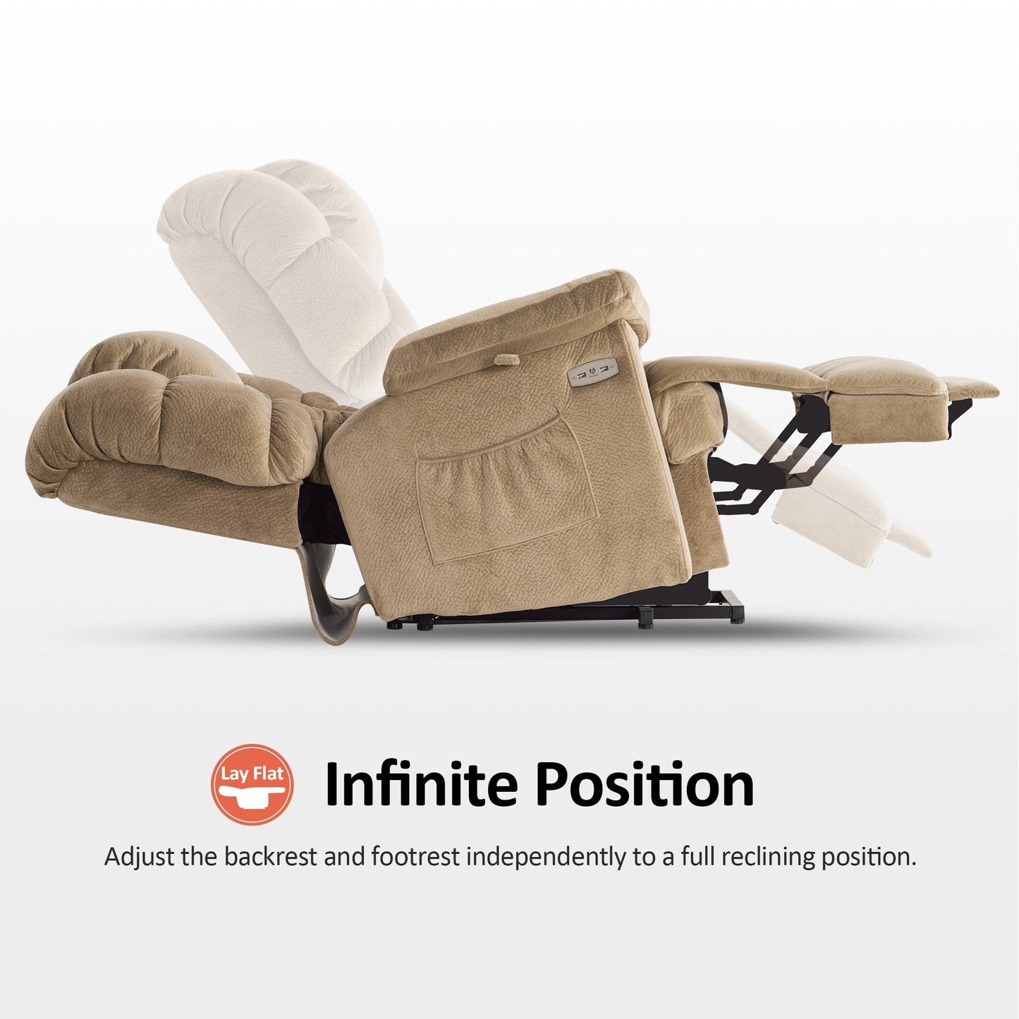 Poltrona reclinabile MCombo Infinite Position con poggiatesta elettrico per anziani, doppio motore, poggiapiedi esteso, tessuto (media)