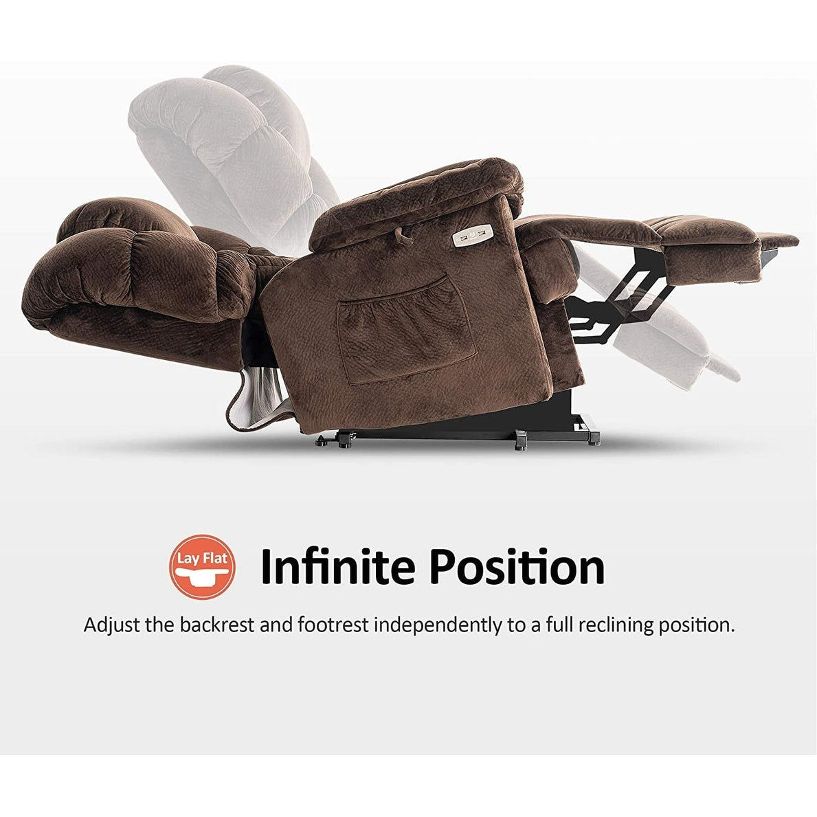 Poltrona reclinabile MCombo Infinite Position con poggiatesta elettrico per anziani, doppio motore, poggiapiedi esteso, tessuto (media)