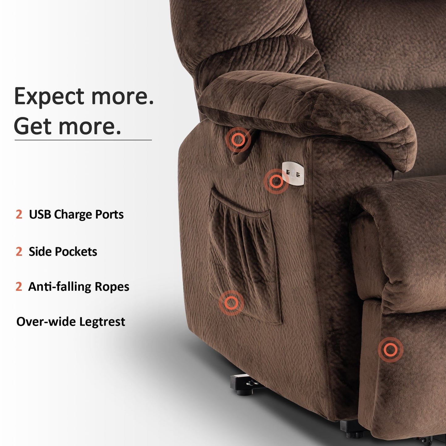 Poltrona reclinabile MCombo Infinite Position con poggiatesta elettrico per anziani, doppio motore, poggiapiedi esteso, tessuto (media)