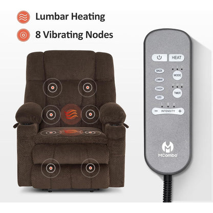 Poltrona reclinabile elettrica MCombo con doppio motore, grande, con massaggio e calore per anziani alti, tessuto 7896