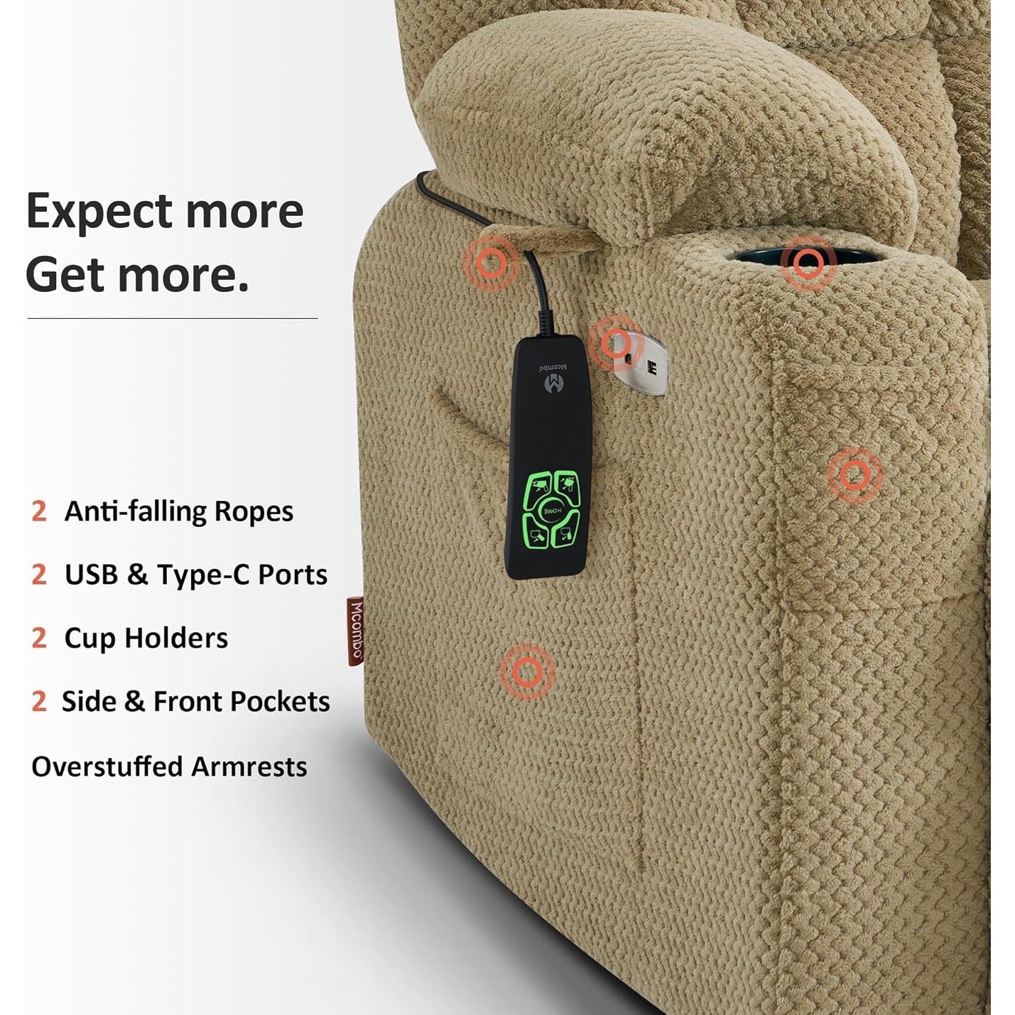 Poltrona reclinabile elettrica MCombo con doppio motore, grande, con massaggio e calore per anziani alti, tessuto 7896