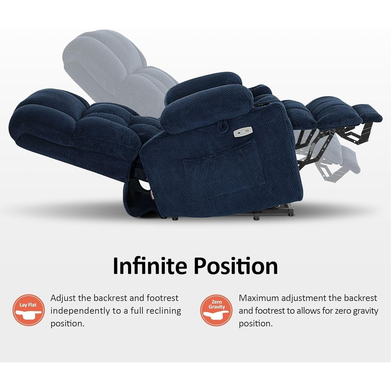 Poltrona reclinabile elettrica MCombo con doppio motore, grande, con massaggio e calore per anziani alti, tessuto 7896