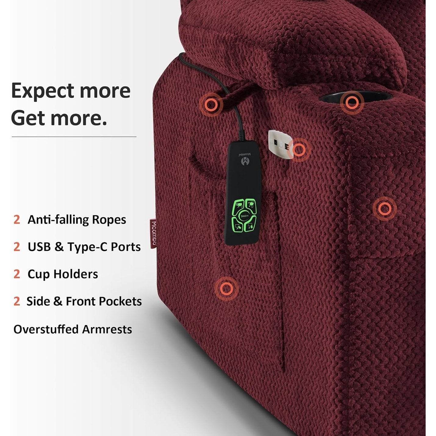 Poltrona reclinabile elettrica MCombo con doppio motore, grande, con massaggio e calore per anziani alti, tessuto 7896