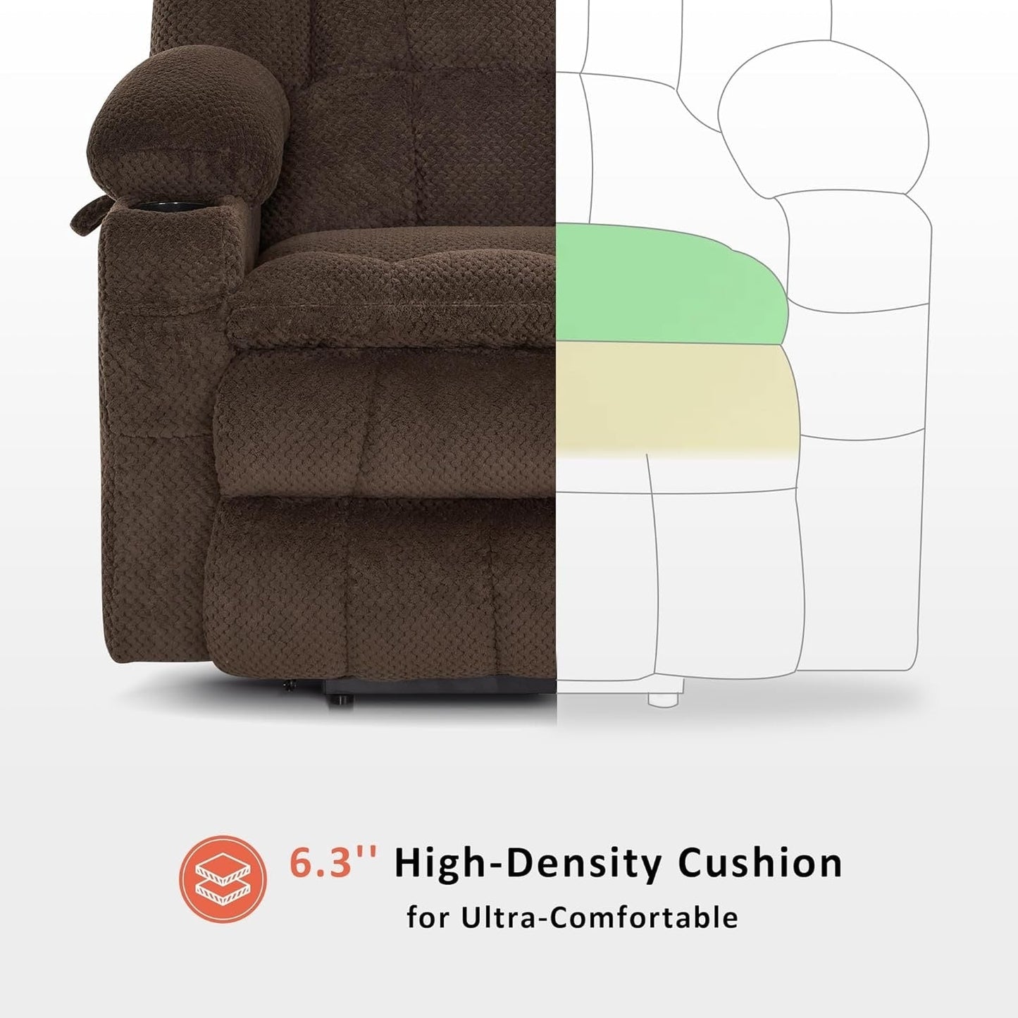 Poltrona reclinabile elettrica MCombo con doppio motore, grande, con massaggio e calore per anziani alti, tessuto 7896