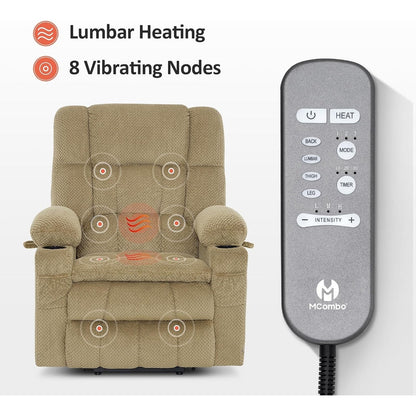 Poltrona reclinabile elettrica MCombo con doppio motore, grande, con massaggio e calore per anziani alti, tessuto 7896