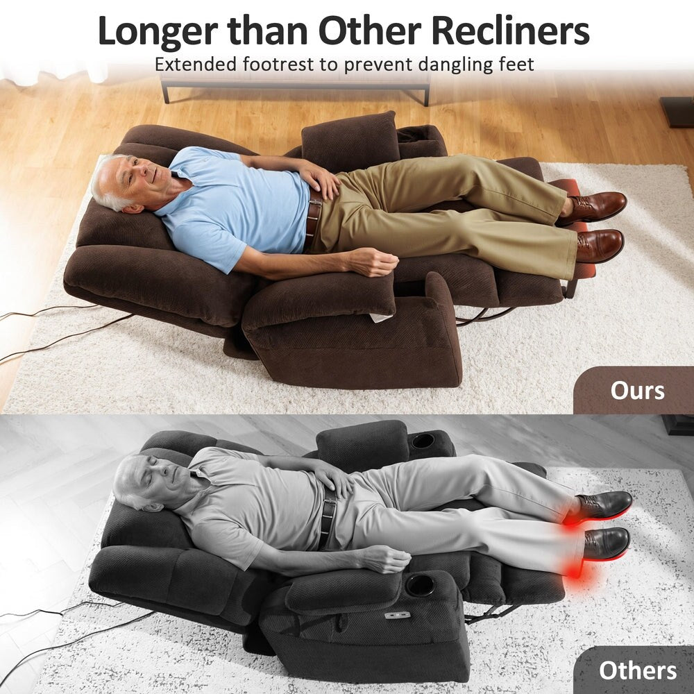 Poltrona reclinabile elettrica MCombo Large con doppio motore, massaggio e doppio riscaldamento per anziani alti e di grossa taglia, tessuto 7634