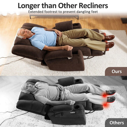 Poltrona reclinabile elettrica MCombo Large con doppio motore, massaggio e doppio riscaldamento per anziani alti e di grossa taglia, tessuto 7634