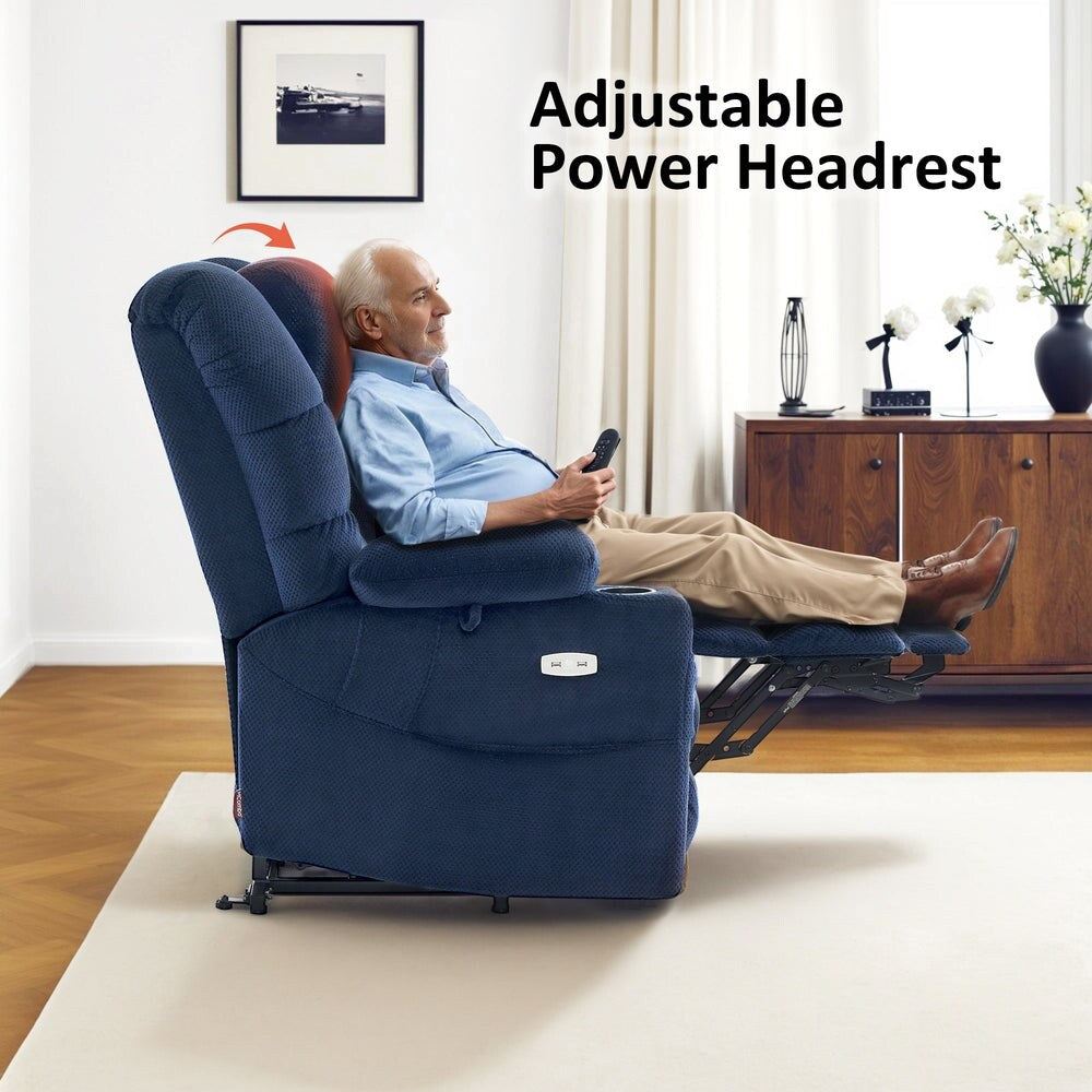 Poltrona reclinabile elettrica MCombo Large con doppio motore, massaggio e doppio riscaldamento per anziani alti e di grossa taglia, tessuto 7634