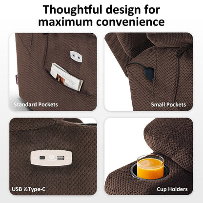 Poltrona reclinabile elettrica MCombo Large con doppio motore, massaggio e doppio riscaldamento per anziani alti e di grossa taglia, tessuto 7634