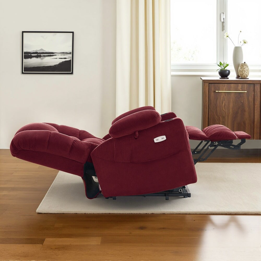 Poltrona reclinabile elettrica MCombo Large con doppio motore, massaggio e doppio riscaldamento per anziani alti e di grossa taglia, tessuto 7634