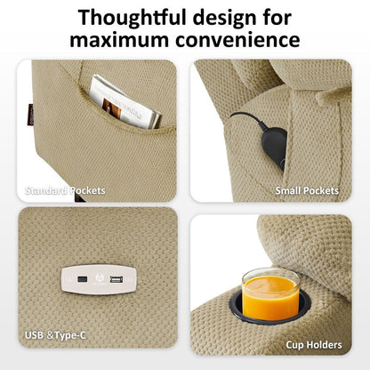 Poltrona reclinabile elettrica MCombo Large con doppio motore, massaggio e doppio riscaldamento per anziani alti e di grossa taglia, tessuto 7634