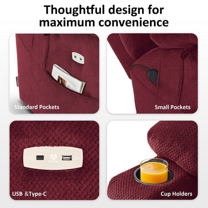 Poltrona reclinabile elettrica MCombo Large con doppio motore, massaggio e doppio riscaldamento per anziani alti e di grossa taglia, tessuto 7634