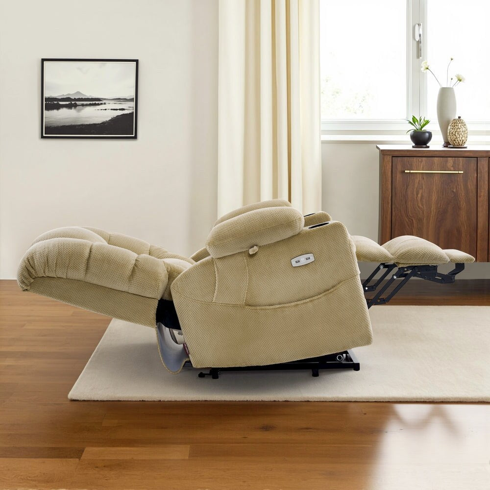 Poltrona reclinabile elettrica MCombo Large con doppio motore, massaggio e doppio riscaldamento per anziani alti e di grossa taglia, tessuto 7634