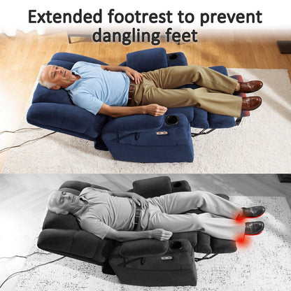 Poltrona reclinabile elettrica MCombo Large con doppio motore, massaggio e doppio riscaldamento per anziani alti e di grossa taglia, tessuto 7634