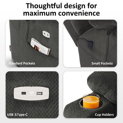 Poltrona reclinabile elettrica MCombo Large con doppio motore, massaggio e doppio riscaldamento per anziani alti e di grossa taglia, tessuto 7634