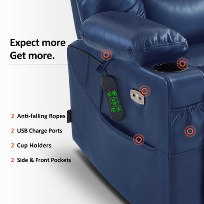 Poltrona reclinabile elettrica MCombo Large con doppio motore, massaggio e doppio riscaldamento per anziani, in similpelle 7634