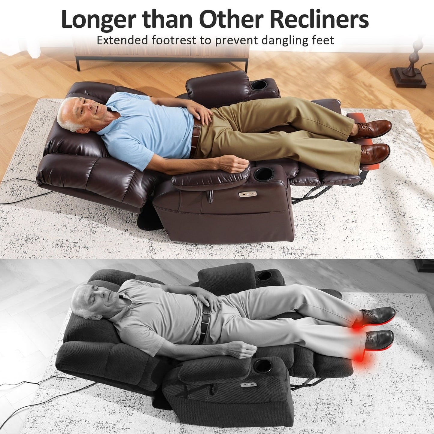 Poltrona reclinabile elettrica MCombo Large con doppio motore, massaggio e doppio riscaldamento per anziani, in similpelle 7634