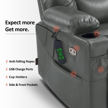 Poltrona reclinabile elettrica MCombo Large con doppio motore, massaggio e doppio riscaldamento per anziani, in similpelle 7634