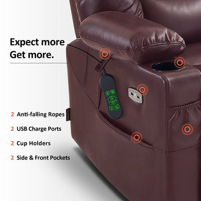 Poltrona reclinabile elettrica MCombo Large con doppio motore, massaggio e doppio riscaldamento per anziani, in similpelle 7634