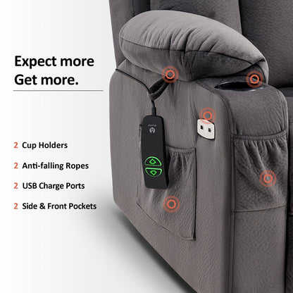 Poltrona reclinabile elettrica MCombo di grandi dimensioni con poggiapiedi esteso per anziani alti e grandi, telecomando, portabicchieri, tessuto 7426