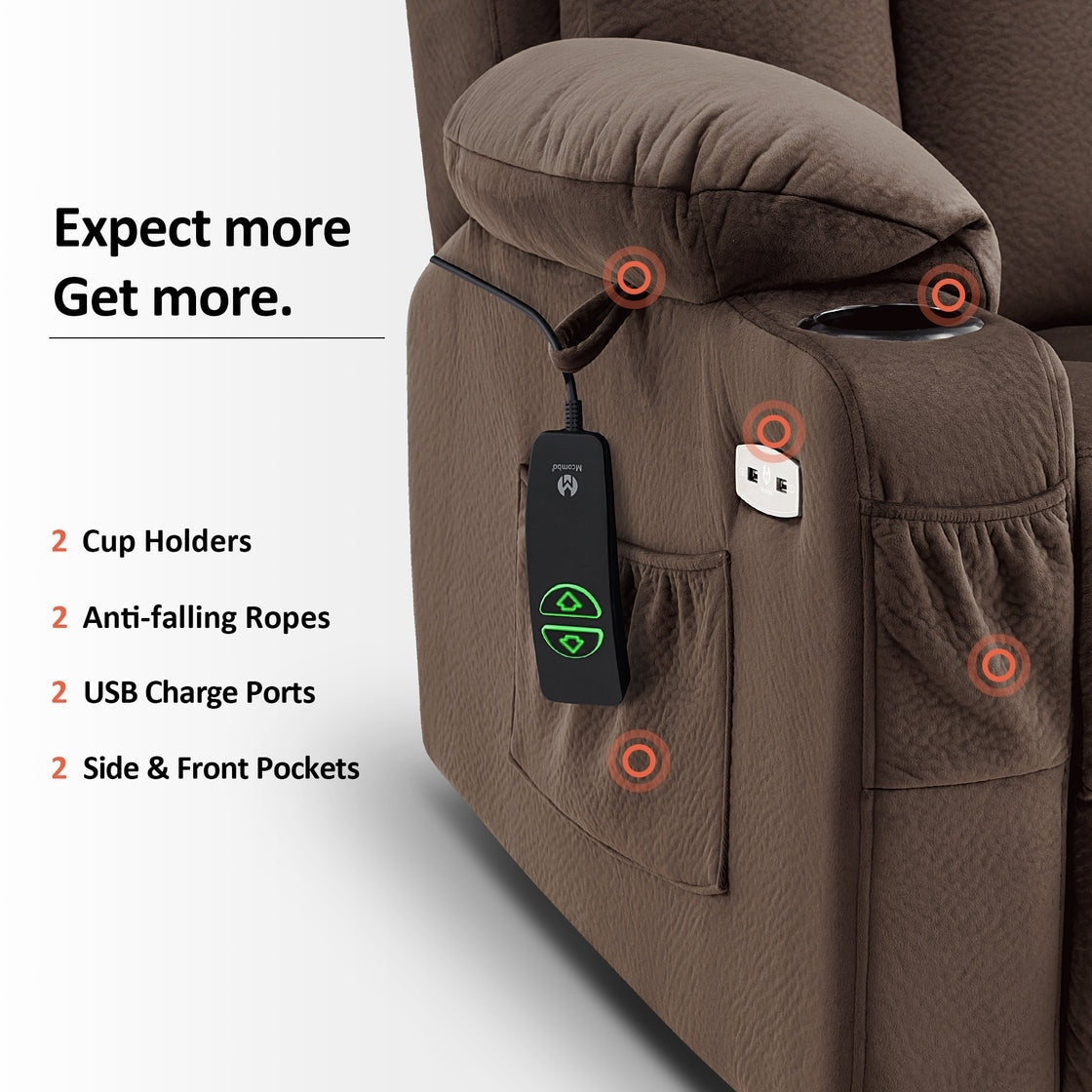 Poltrona reclinabile elettrica MCombo di grandi dimensioni con poggiapiedi esteso per anziani alti e grandi, telecomando, portabicchieri, tessuto 7426