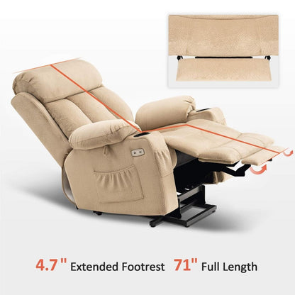 Poltrona reclinabile elettrica MCombo di grandi dimensioni con poggiapiedi esteso per anziani alti e grandi, telecomando, portabicchieri, tessuto 7426
